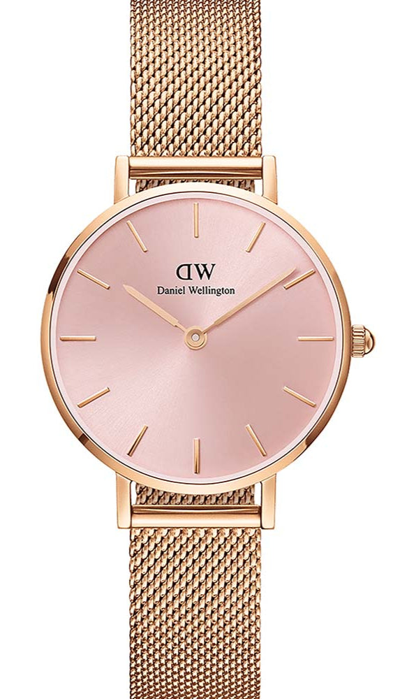  Shop Authentic Daniel Wellington Petite Melrose Pink Dial Rose Gold Mesh Strap Watch For Women - DW00100368 - Luxxuri