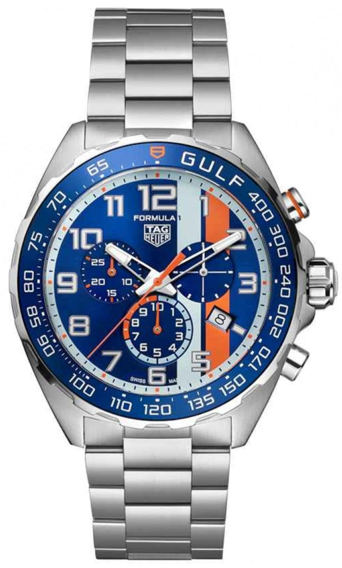  Shop Authentic Tag Heuer Formula 1 Gulf Edition Chronograph Blue Dial Silver Steel Strap Watch for Men - CAZ101AT.BA0842 - Luxxuri