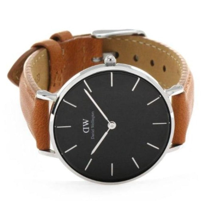 Shop Authentic Daniel Wellington Petite Sterling Black Dial Brown Leather Strap Watch For Women - DW00100178 - Luxxuri