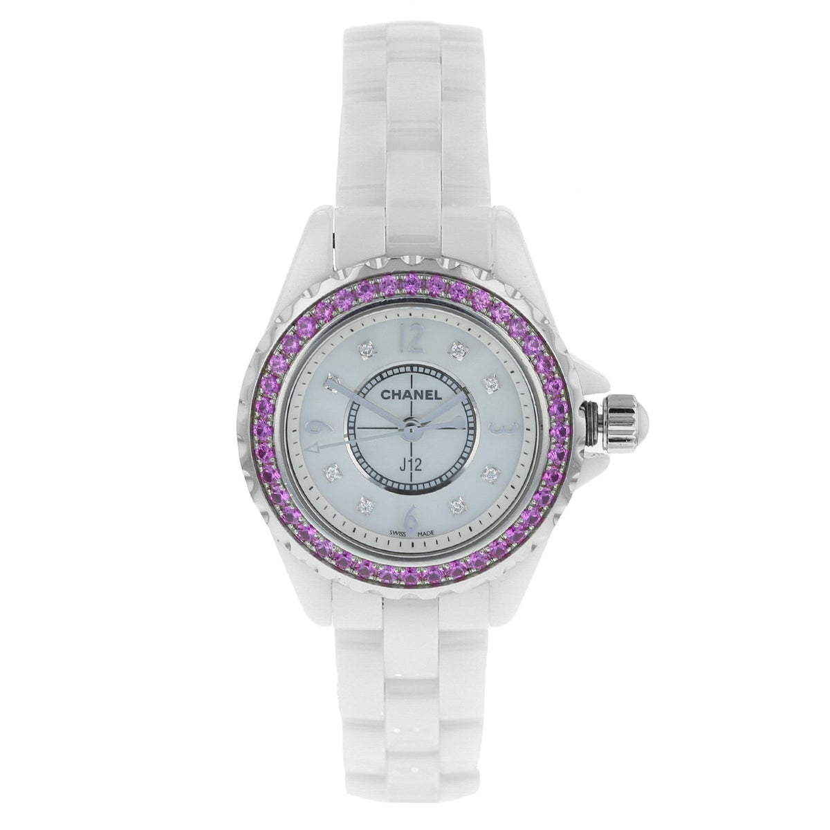  Shop Authentic Chanel J12 Quartz Diamonds Mother of Pearl White Dial White Steel Strap Watch for Women - J12 H3243 - Luxxuri