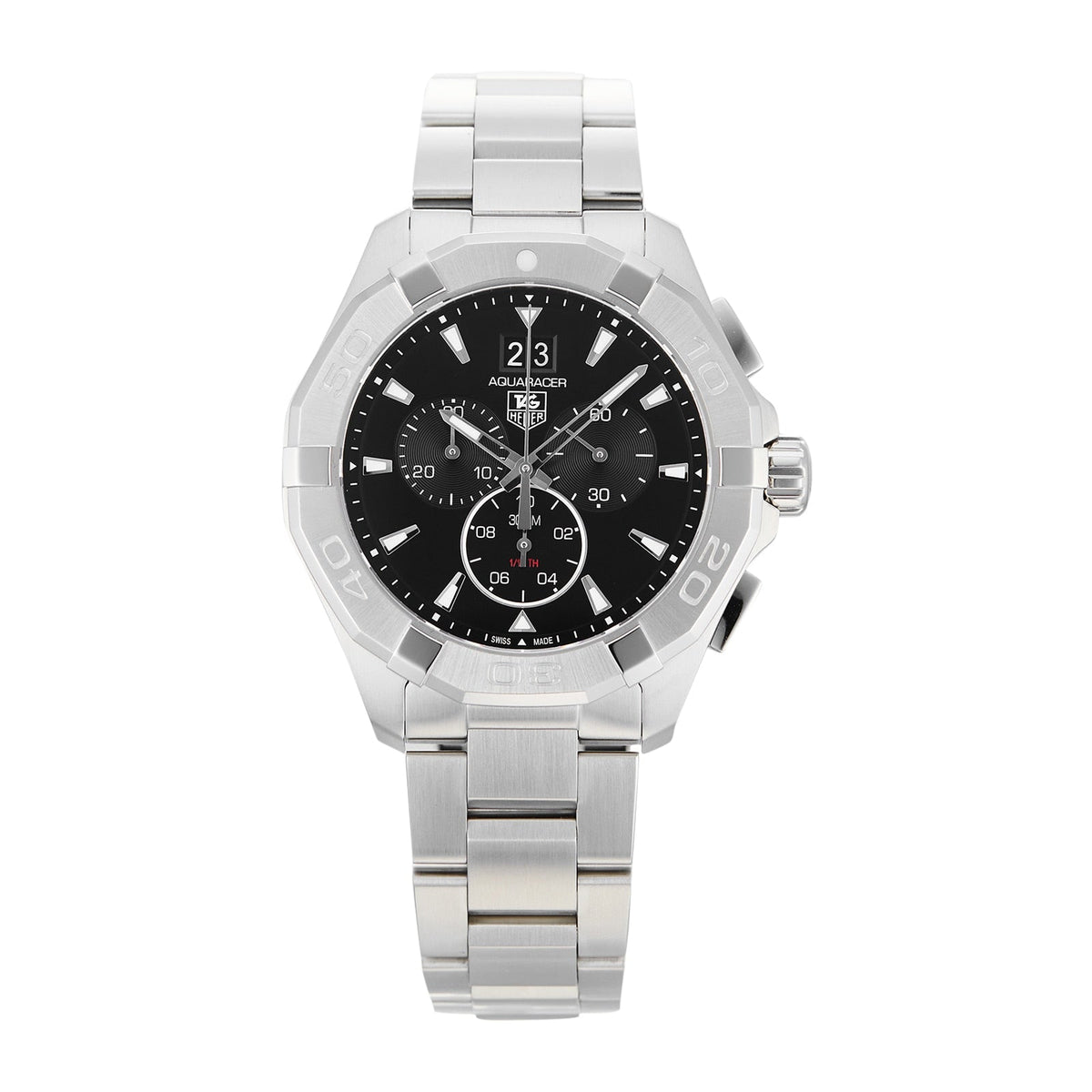  Shop Authentic Tag Heuer Aquaracer Chronograph Black Dial Silver Steel Strap Watch for Men - CAY1110.BA0927 - Luxxuri