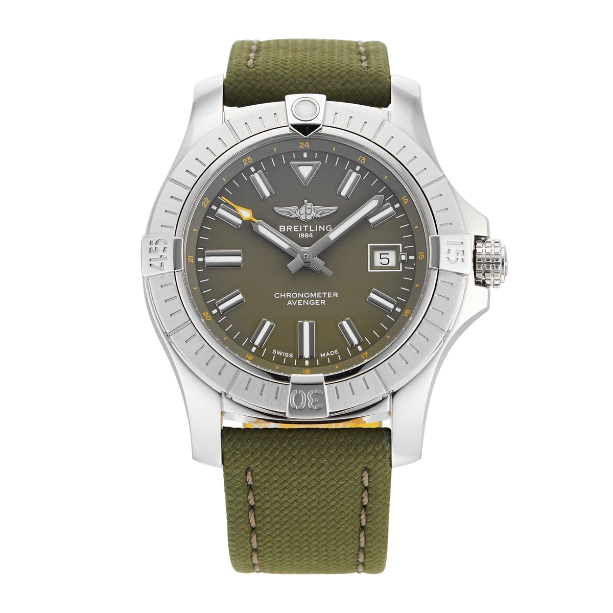 Breitling Avenger Automatic GMT 43 Green Dial Green Nylon Strap Watch for Men - A17318101L1X1