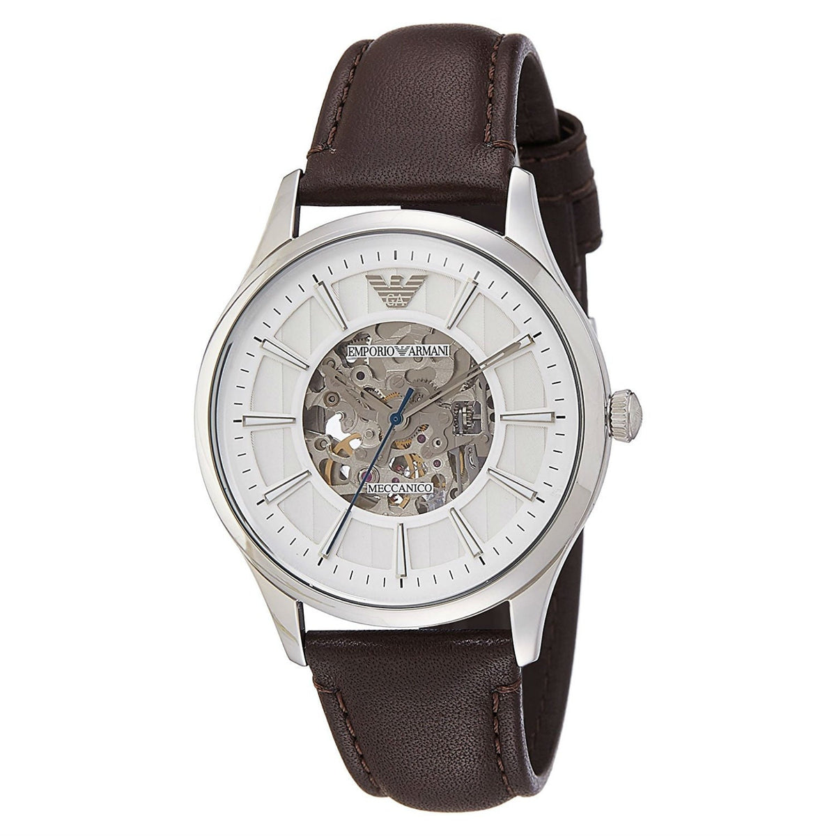  Shop Authentic Emporio Armani Meccanico White Dial Brown Leather Strap Watch For Men - AR1946 - Luxxuri