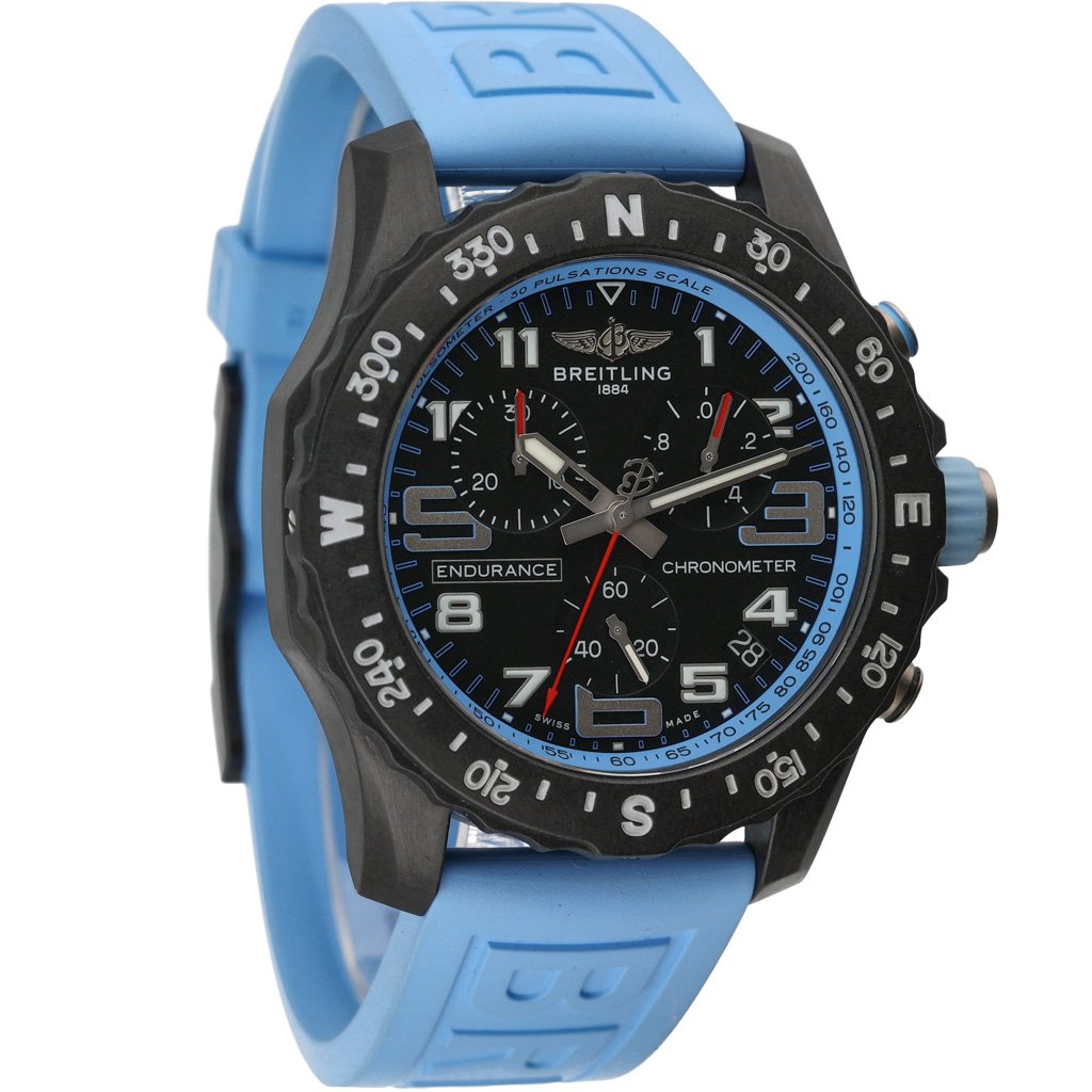 Breitling Endurance Pro Black Dial Light Blue Rubber Strap Watch for Men - X82310281B1S1