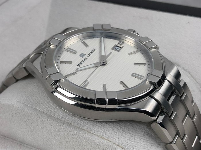  Shop Authentic Maurice Lacroix Aikon Date White Dial Silver Steel Strap Watch for Men - AI1008-SS002-131-1 - Luxxuri