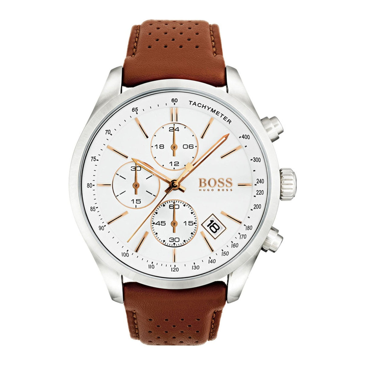  Shop Authentic Hugo Boss Grand Prix White Dial Brown Leather Strap Watch for Men - 1513475 - Luxxuri
