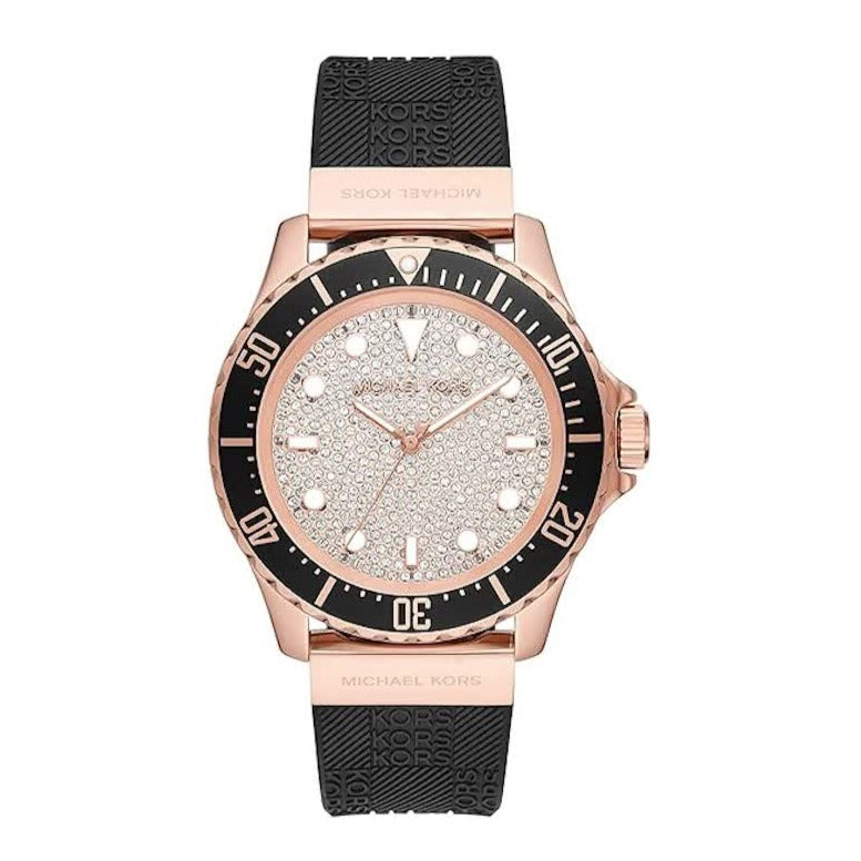  Shop Authentic Michael Kors Everest Analog Rose Gold Dial Black Silicone Strap Watch For Women - MK7358 - Luxxuri
