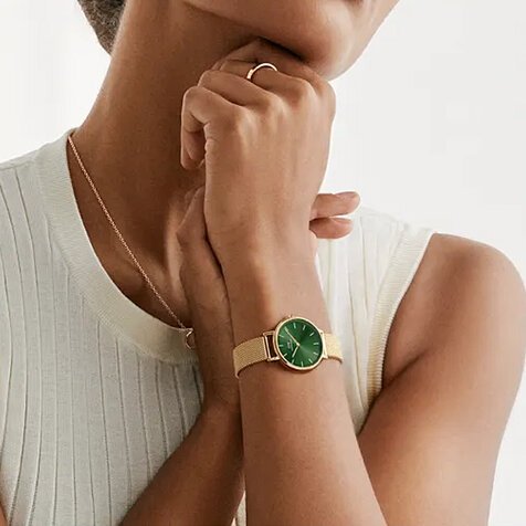 Shop Authentic Daniel Wellington Petite Emerald Green Dial Gold Mesh Strap Watch For Women - DW00100481 - Luxxuri