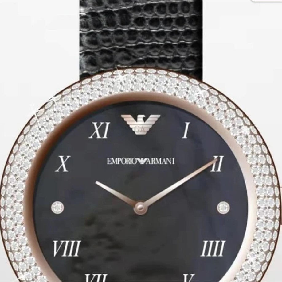  Shop Authentic Emporio Armani Aviator Crystals Mother of Pearl Black Dial Black Silicon Strap Watch For Women - AR11373 - Luxxuri