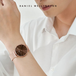  Shop Authentic Daniel Wellington Petite Melrose Brown Dial Rose Gold Mesh Strap Watch For Women - DW00100477 - Luxxuri
