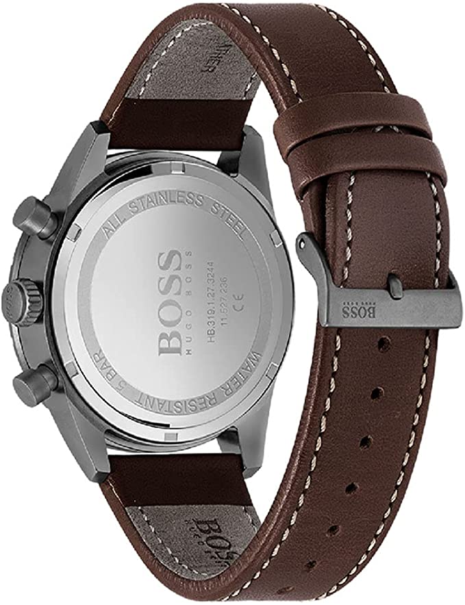 Hugo Boss Pilot Edition Chronograph Blue Dial Brown Leather Strap Watch for Men - 1513852