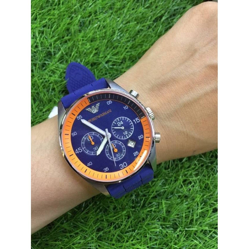  Shop Authentic Emporio Armani Chronograph Blue Dial Blue Rubber Strap Watch For Men - AR5864 - Luxxuri