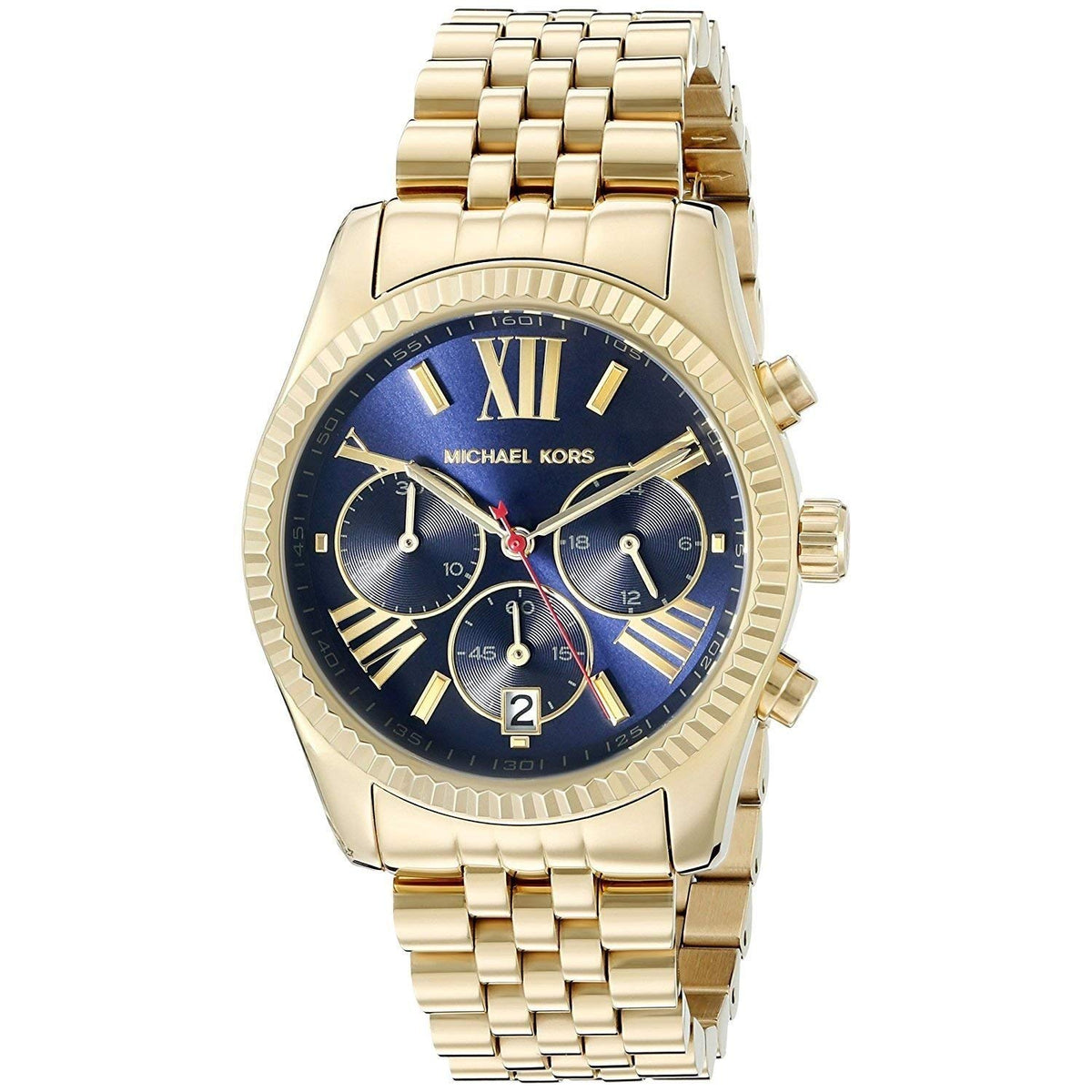 Michael Kors Lexington Chronograph Blue Dial Gold Steel Strap Watch For Women - MK6206