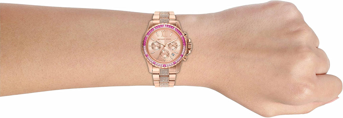  Shop Authentic Michael Kors Everest Chronograph Rose Gold Dial Rose Gold Steel Strap Watch For Women - MK7211 - Luxxuri