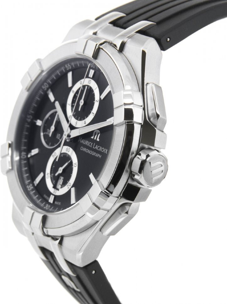  Shop Authentic Maurice Lacroix Aikon Chronograph Black Dial Black Leather Strap Watch for Men - AI1018-SS001-330-2 - Luxxuri