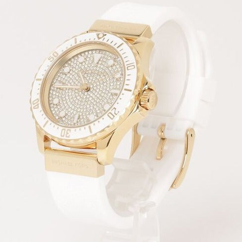  Shop Authentic Michael Kors Everest Analog Gold Dial White Silicone Strap Watch For Women - MK7357 - Luxxuri