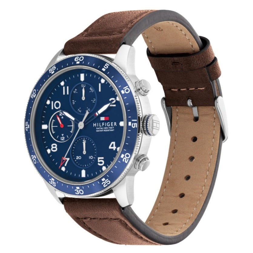  Shop Authentic Tommy Hilfiger Jimmy Chronograph Quartz Blue Dial Brown Leather Strap Watch For Men - 1791946 - Luxxuri