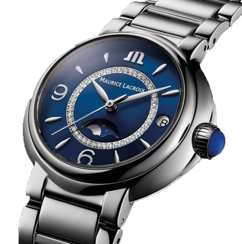  Shop Authentic Maurice Lacroix Fiaba Moonphase Blue Dial Silver Steel Strap Watch for Women - FA1084-SS002-420-1 - Luxxuri