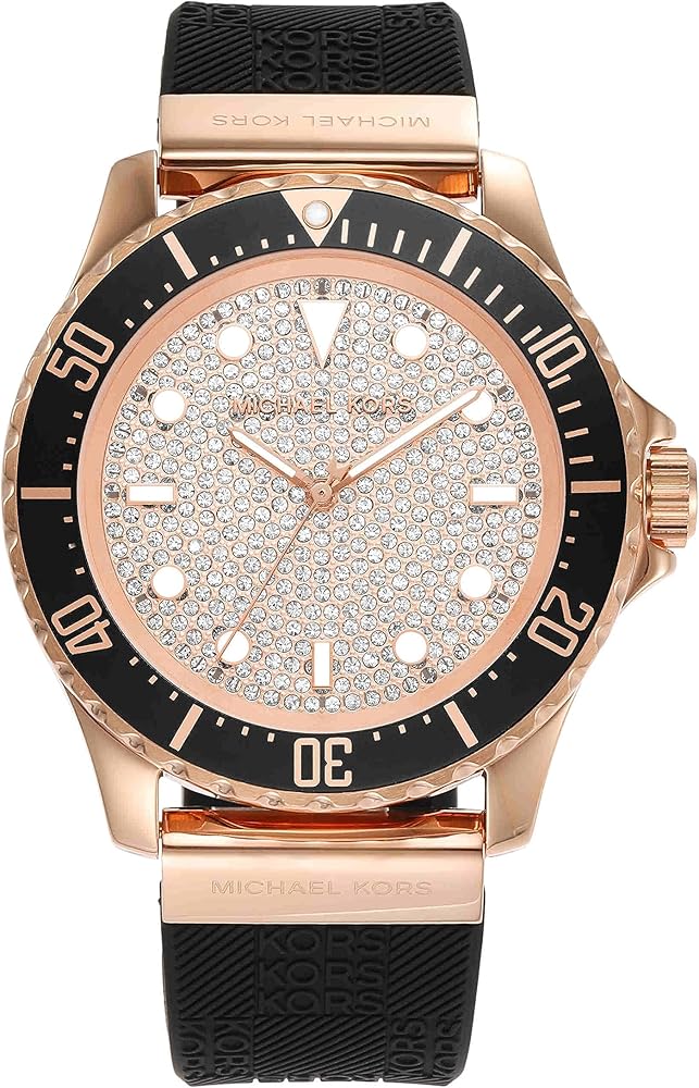  Shop Authentic Michael Kors Everest Analog Rose Gold Dial Black Silicone Strap Watch For Women - MK7358 - Luxxuri
