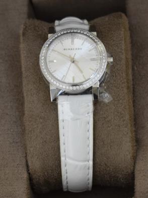  Shop Authentic Burberry The City Diamonds Silver Dial White Leather Strap Watch for Women - BU9221 - Luxxuri