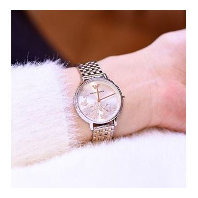  Shop Authentic Emporio Armani Silver Sunray Dial Two Tone Steel Strap Watch For Women - AR11113 - Luxxuri