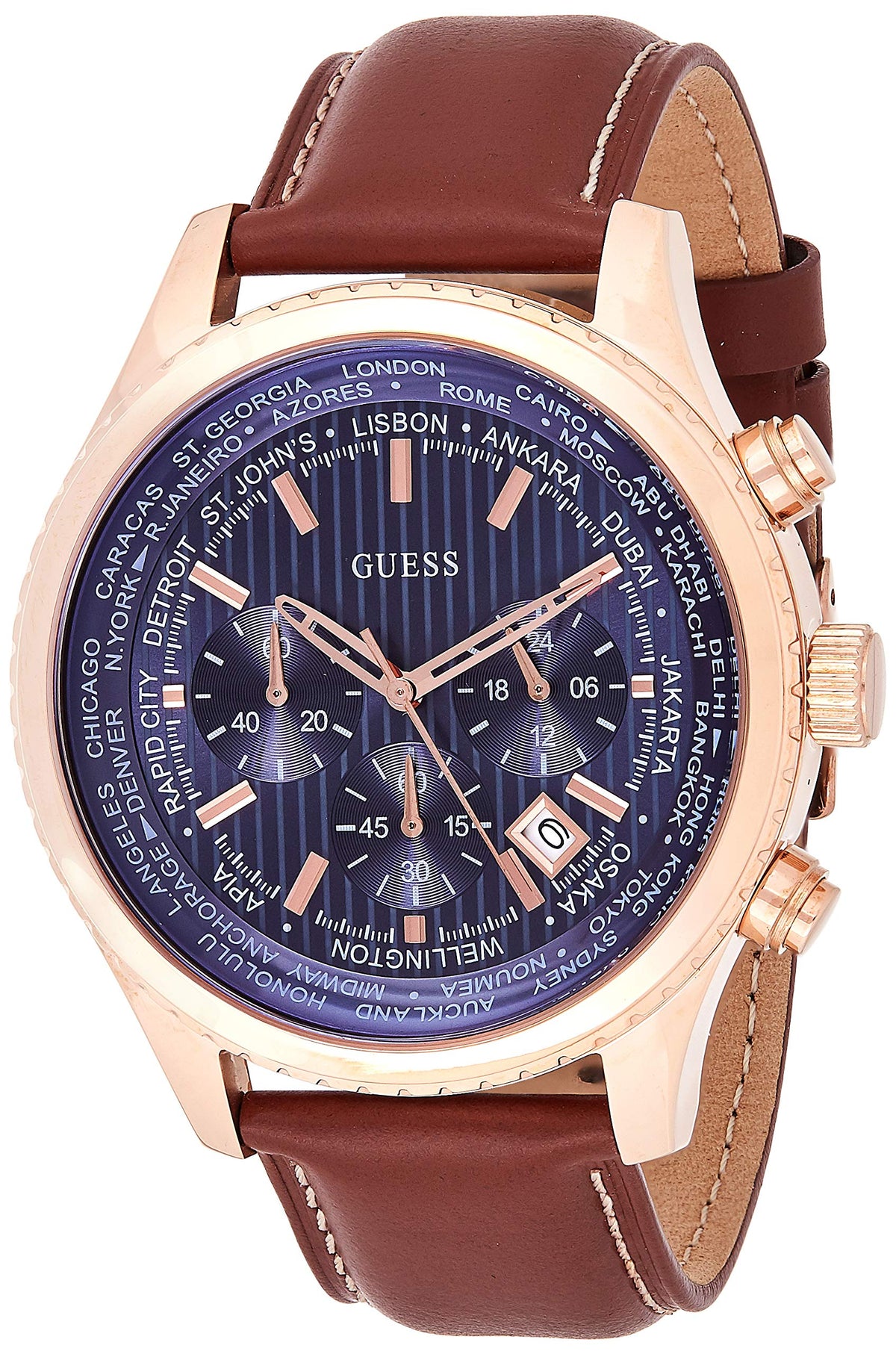  Shop Authentic Guess Persuit Chronograph Blue Dial Brown Leather Strap Watch for Men - W0500G1 - Luxxuri