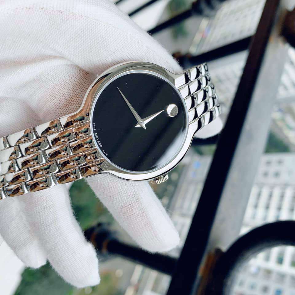  Shop Authentic Movado Classic Quartz Black Dial Silver Steel Strap Watch for Men - 0606337 - Luxxuri