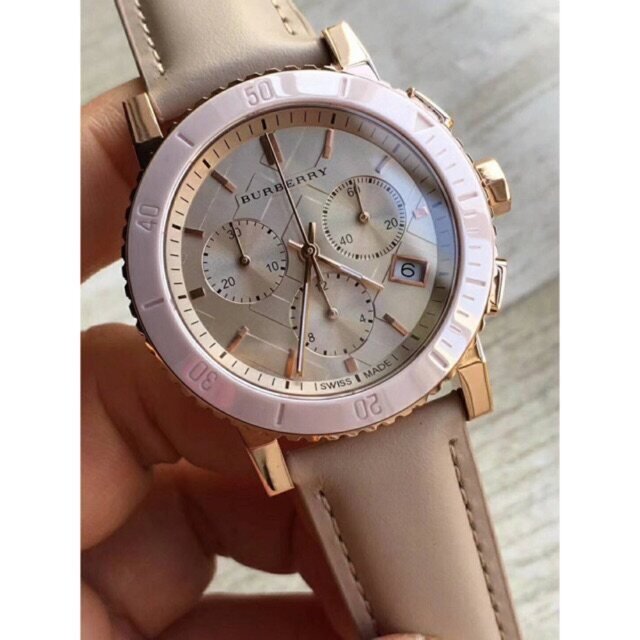  Shop Authentic Burberry Chronograph Rose Gold Dial Beige Leather Strap Watch for Women - BU9704 - Luxxuri