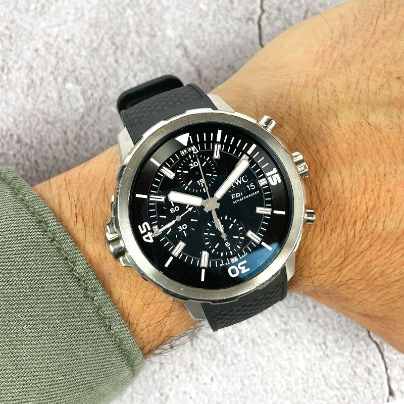  Shop Authentic IWC Aquatimer Chronograph Black Dial Black Leather Strap Watch for Men - IW376803 - Luxxuri