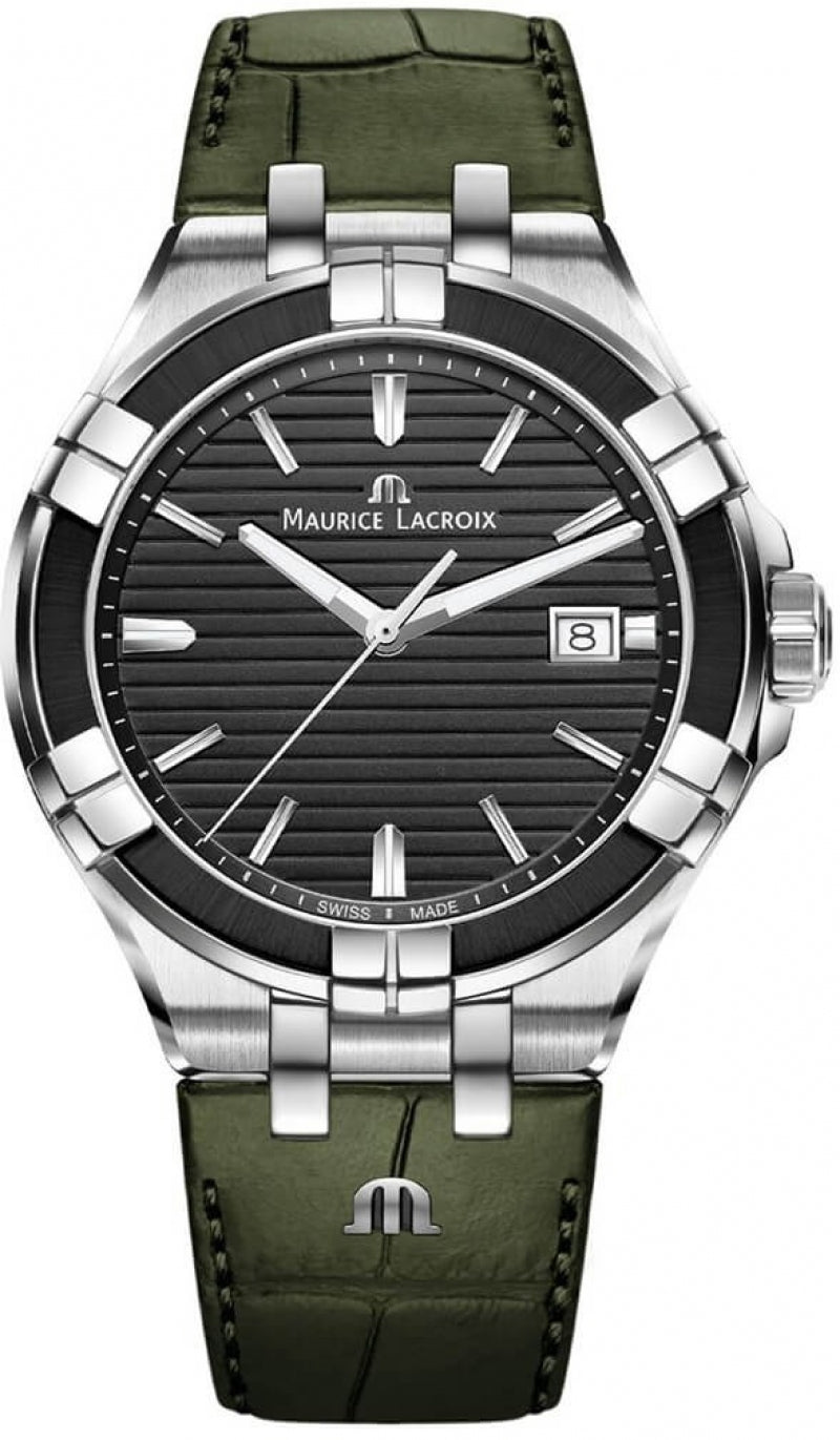  Shop Authentic Maurice Lacroix Aikon Quartz Black Dial Green Crocodile Leather Strap Watch for Men - AI1008-PVB21-330-1 - Luxxuri