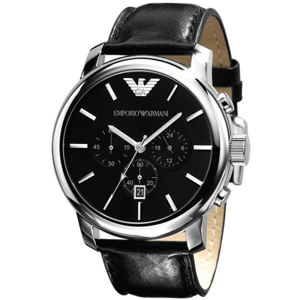  Shop Authentic Emporio Armani Classic Chronograph Black Dial Black Leather Strap Watch For Men - AR0431 - Luxxuri