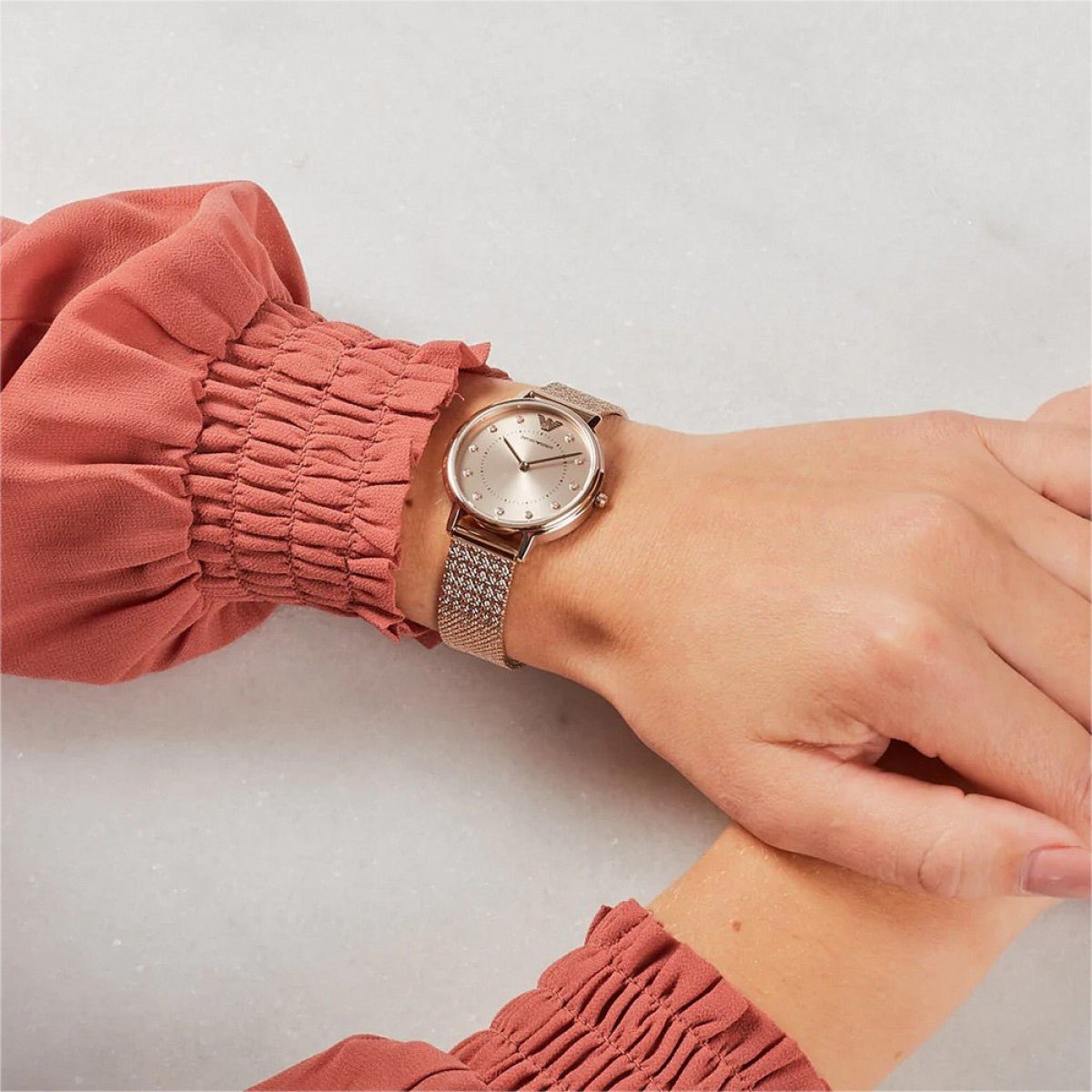  Shop Authentic Emporio Armani Kappa Pink Dial Pink Mesh Bracelet Watch For Women - AR11129 - Luxxuri
