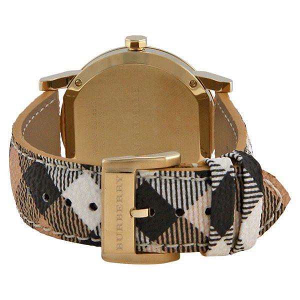  Shop Authentic Burberry The City Gold Dial Haymarket Brown Leather Strap Watch for Women - BU9026 - Luxxuri
