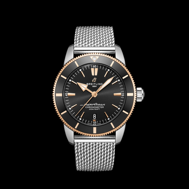 Breitling Superocean Heritage B20 Automatic 44 Black Dial Silver Mesh Bracelet Watch for Men - UB2030121B1A1
