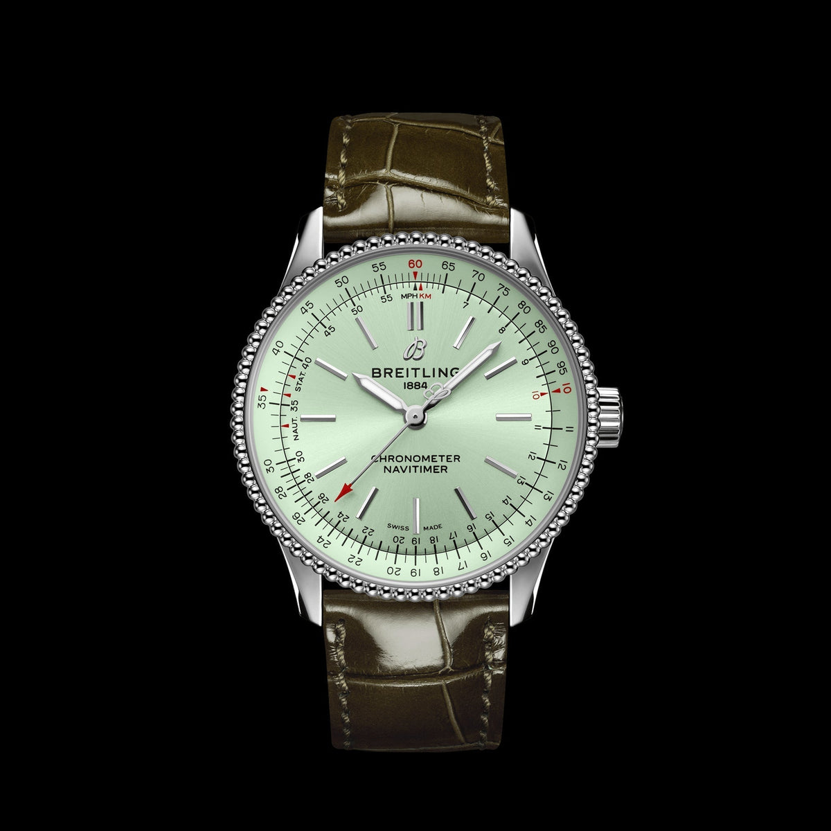  Shop Authentic Breitling Navitimer Automatic 35 Green Dial Green Leather Strap Watch for Women - A17395361L1P1 - Luxxuri