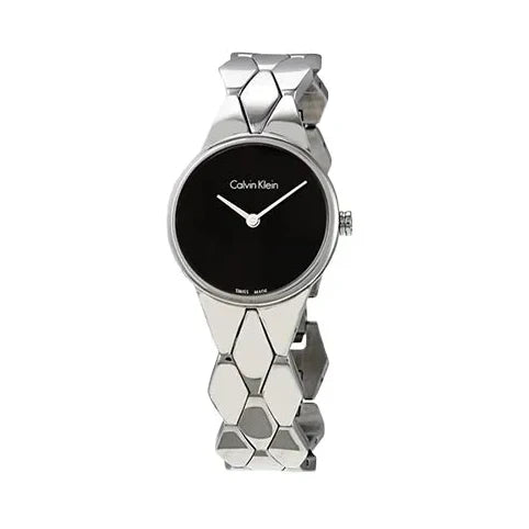  Shop Authentic Calvin Klein Snake Black Dial Silver Steel Strap Watch For Women - K6E23141 - Luxxuri