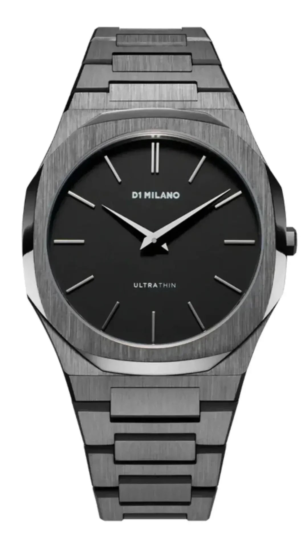 D1 Milano Ultra Thin Re-Gun Black Dial Gray Steel Strap Watch for Men - D1-UTBJ41