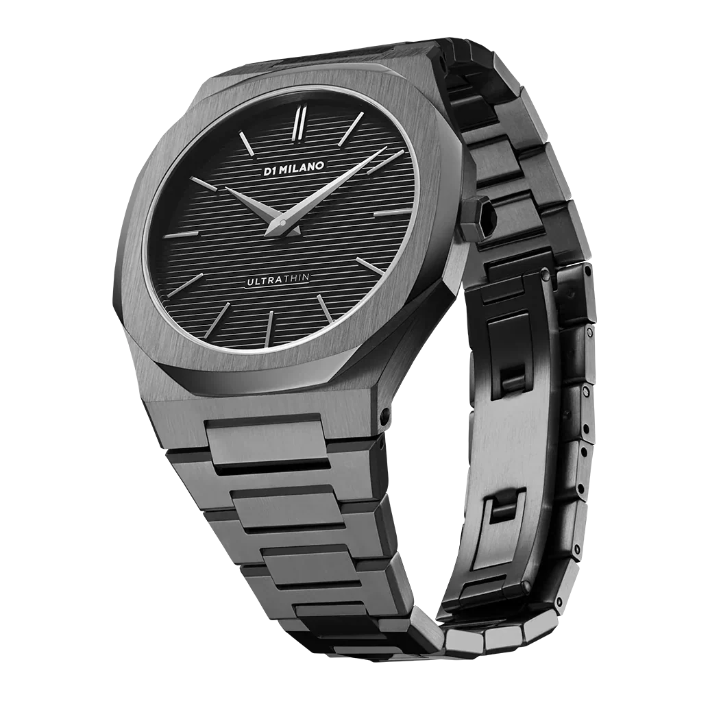 D1 Milano Ultra Thin Black Dial Gray Steel Strap Watch for Men - D1-UTBJ15