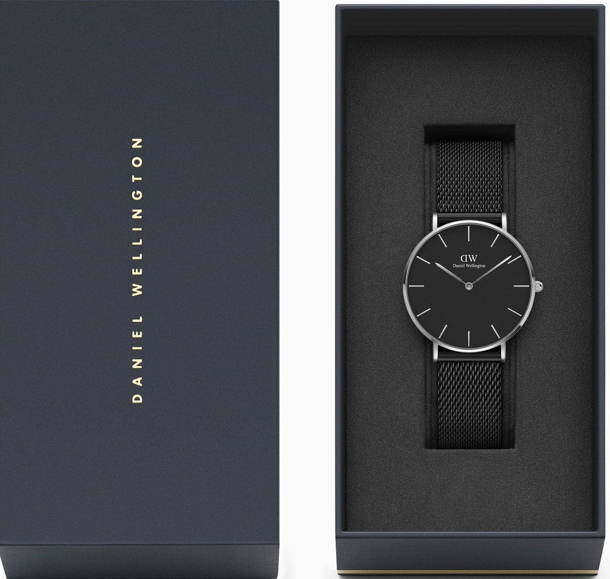  Shop Authentic Daniel Wellington Petite Ashfield Black Dial Black Mesh Strap Watch For Women - DW00100308 - Luxxuri