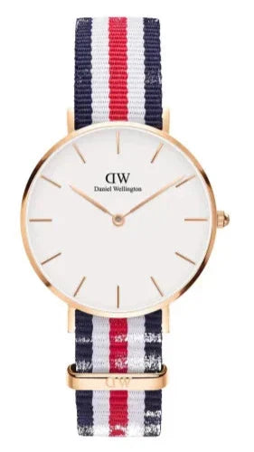  Shop Authentic Daniel Wellington Petite Canterbury White Dial Three Tone Nylon Strap Watch For Women - DW00100357 - Luxxuri