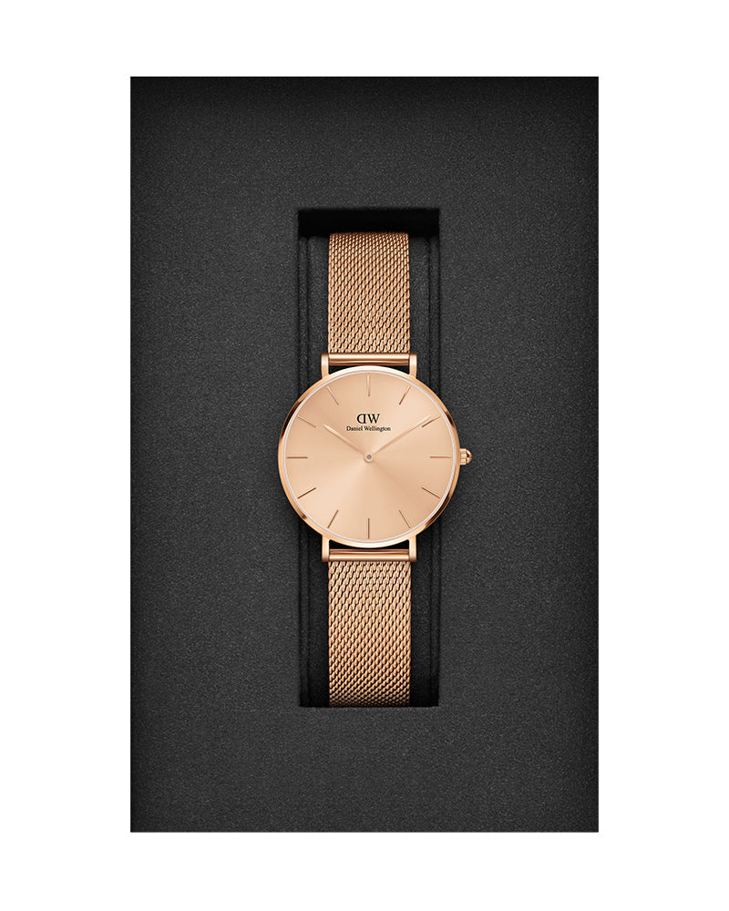  Shop Authentic Daniel Wellington Petite Rose Gold Dial Rose Gold Mesh Bracelet Watch For Women - DW00100470 - Luxxuri
