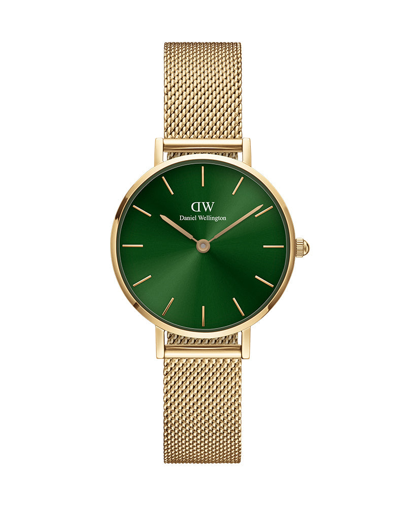 Daniel Wellington Petite Emerald Green Dial Gold Mesh Strap Watch For Women - DW00100479