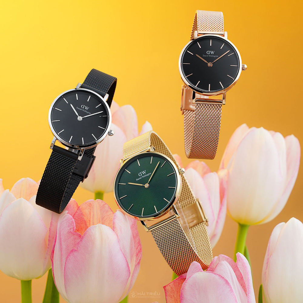  Shop Authentic Daniel Wellington Petite Emerald Green Dial Gold Mesh Strap Watch For Women - DW00100480 - Luxxuri