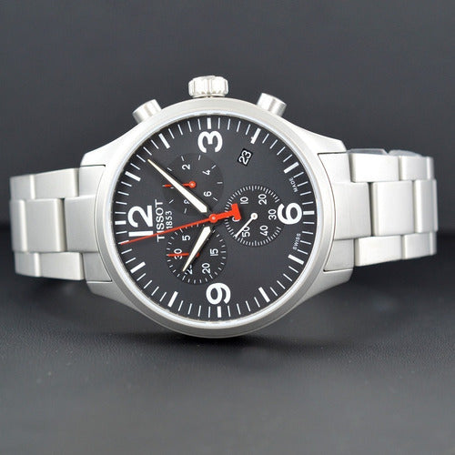 Tissot Chrono XL Black Dial Silver Steel Strap Watch For Men - T116.617.11.057.00