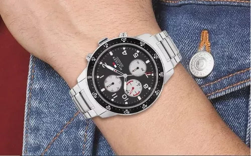  Shop Authentic Tommy Hilfiger Jimmy Multifunction Black Dial Silver Steel Strap Watch For Men  - 1791950 - Luxxuri