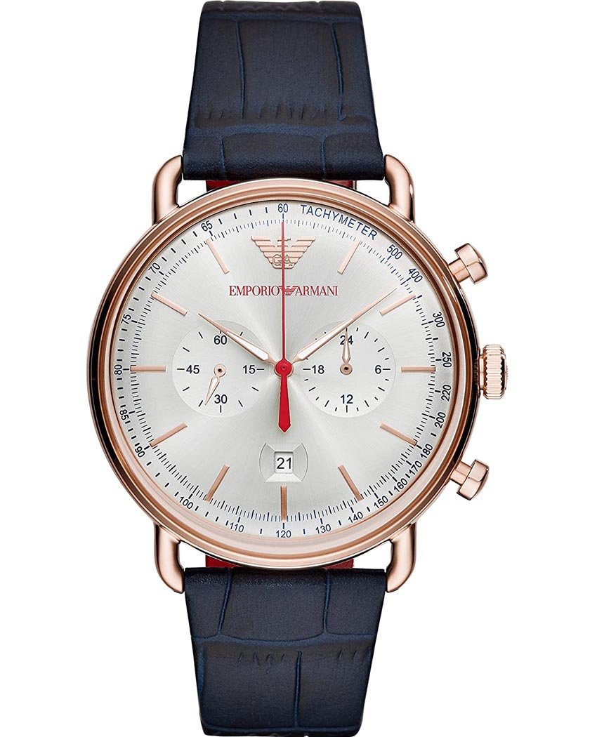  Shop Authentic Emporio Armani Aviator Silver Dial Blue Leather Strap Watch For Men - AR11123 - Luxxuri