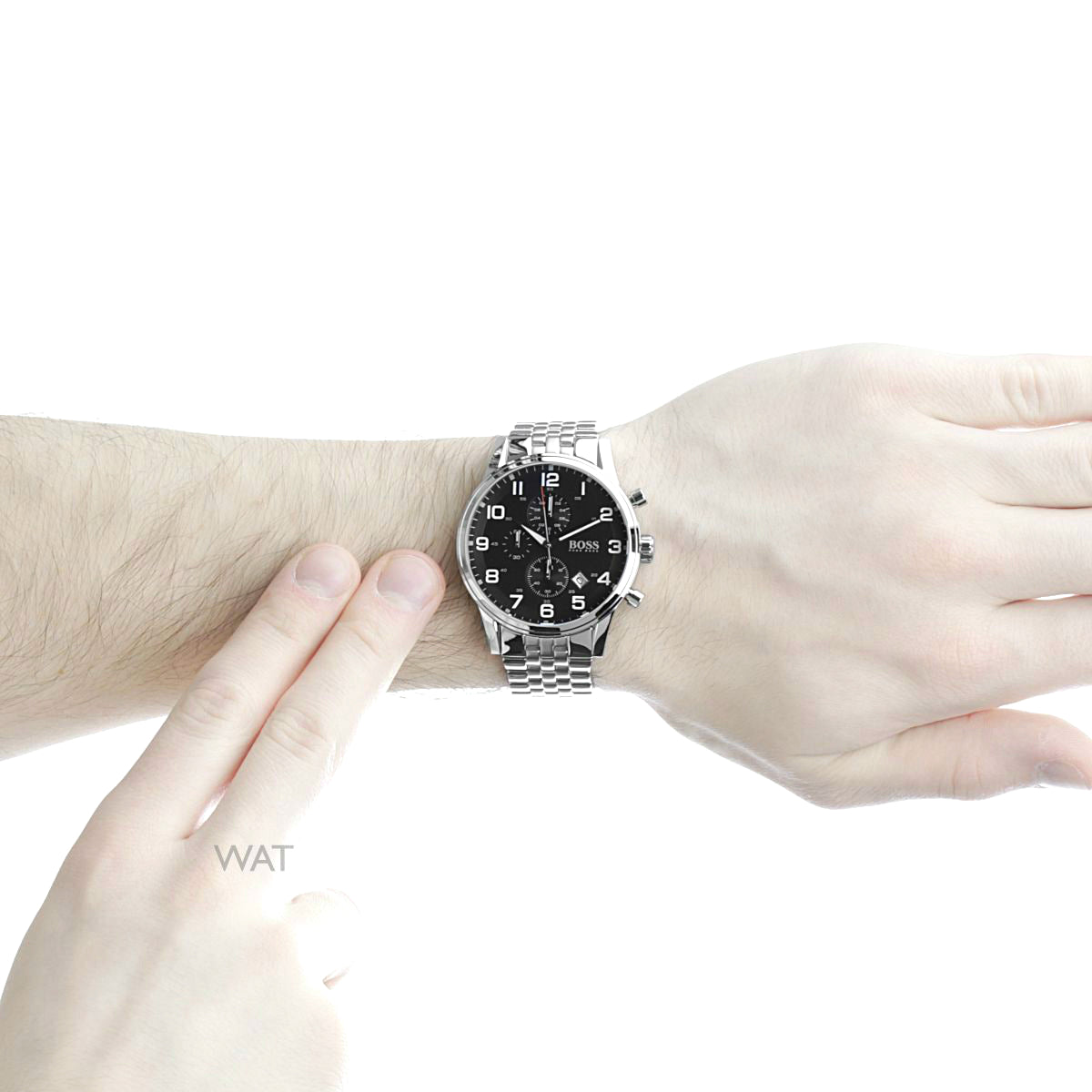  Shop Authentic Hugo Boss Aeroliner Chronograph Black Dial Silver Steel Strap Watch For Men - 1512446 - Luxxuri
