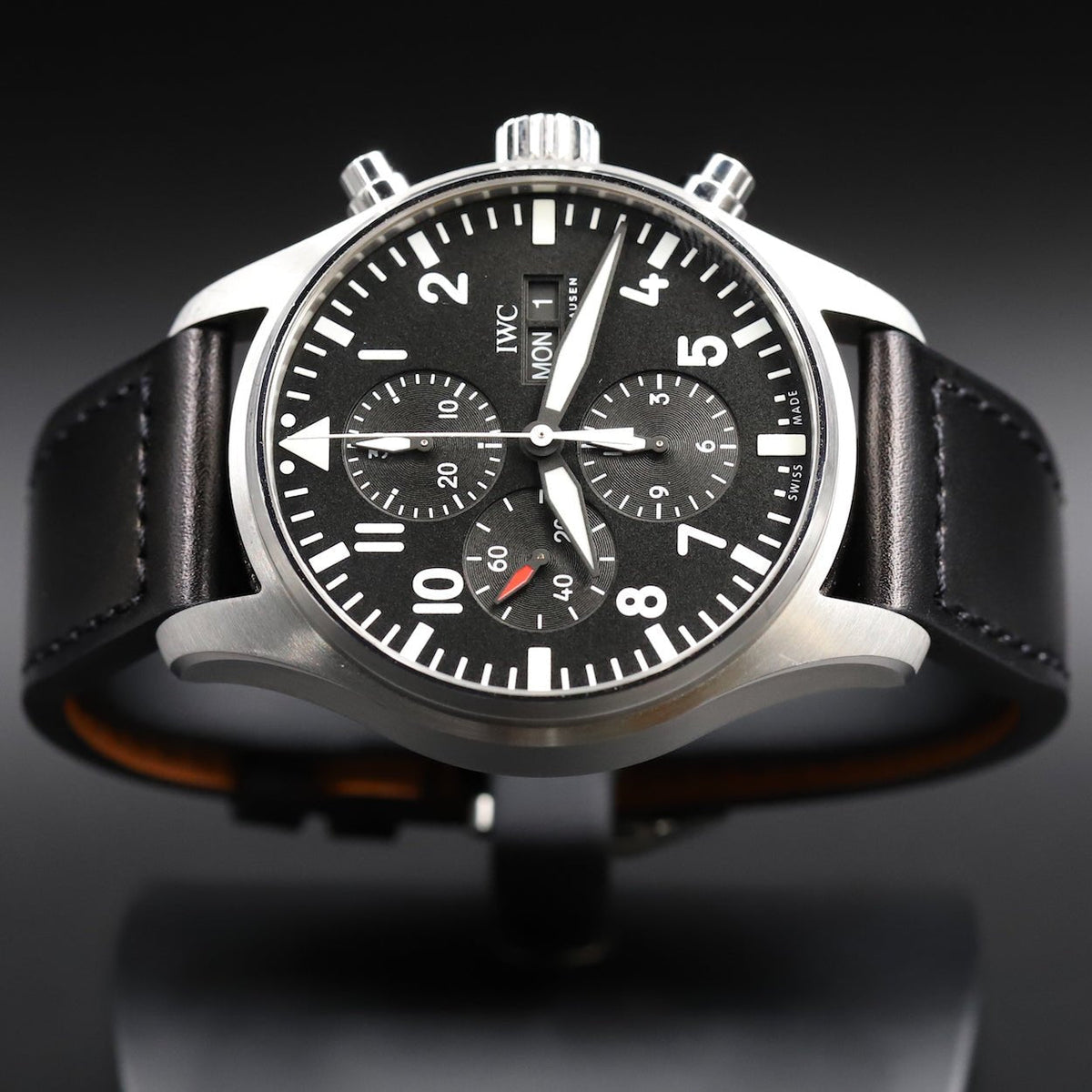  Shop Authentic IWC Pilot's Watch Chronograph Black Dial Black Leather Strap Watch for Men - IW377709 - Luxxuri