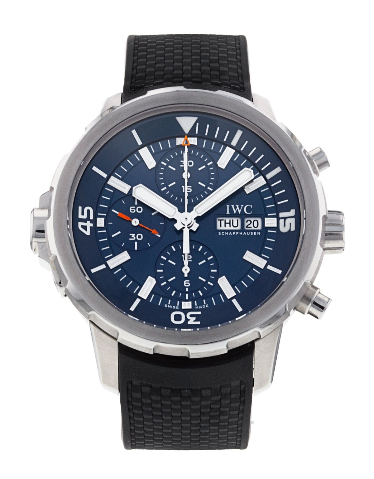  Shop Authentic IWC Aquatimer Automatic Chronograph 44mm Blue Dial Black Rubber Strap Watch for Men - IW376805 - Luxxuri