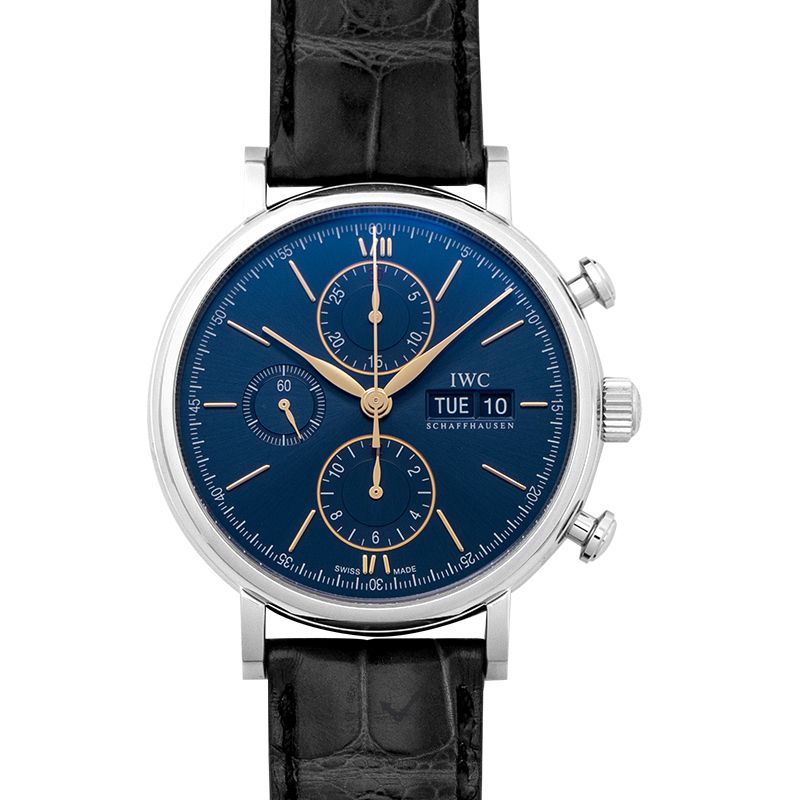 Shop Authentic IWC Portofino Chronograph Blue Dial Black Leather Strap Watch for Men - IW391036 - Luxxuri